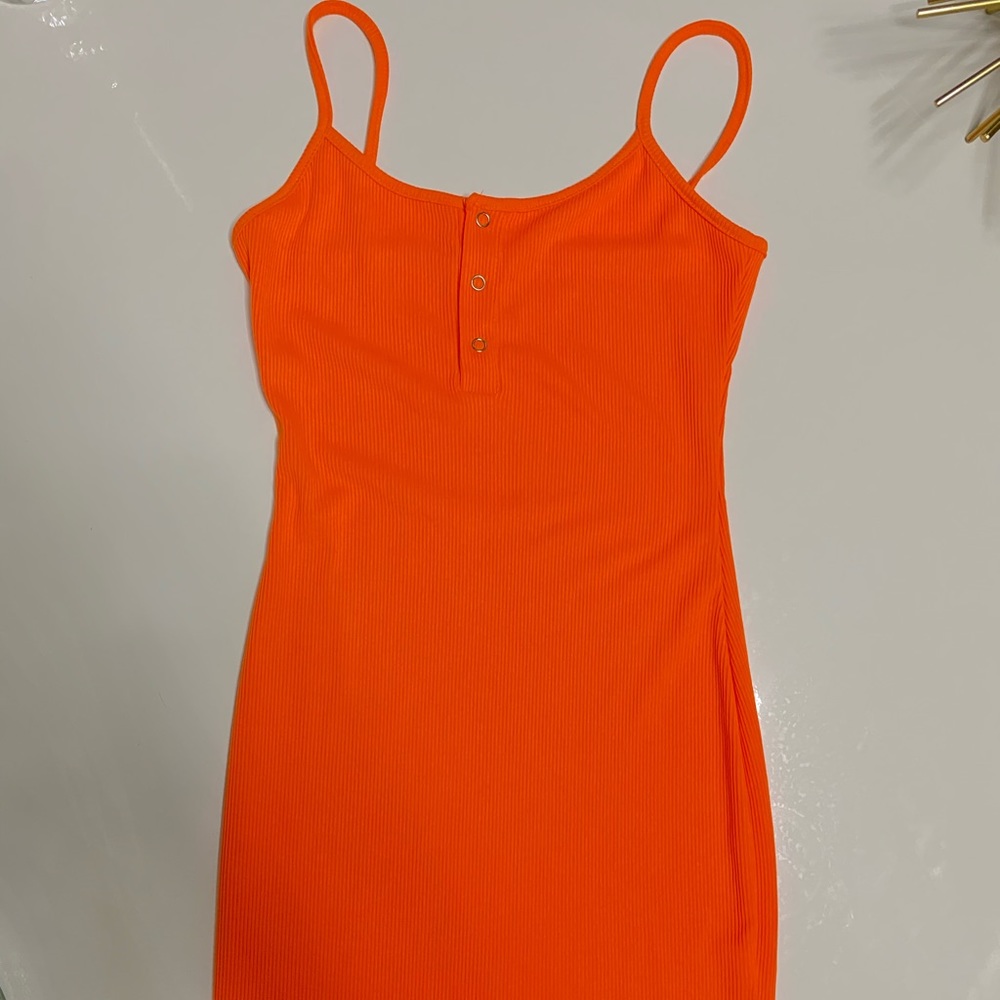 Orange ribbed stretchy dress
